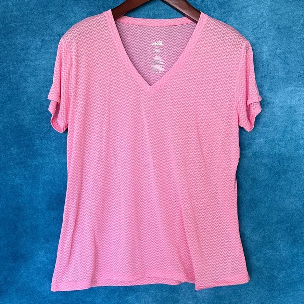 Avia Bright Pink Chevron Burnout V-Neck Top, XL
